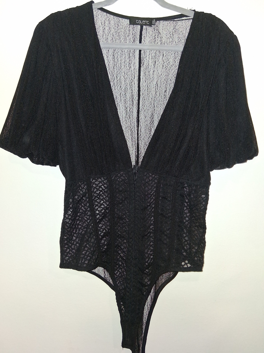 TALENTLESS Black Sheer Lace Plunge Bodysuit